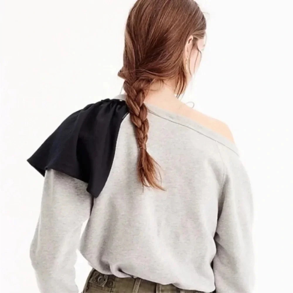 J.Crew asymmetrical ruffle pullover sweatshirt grey and black size: Small - Picture 8 of 8
